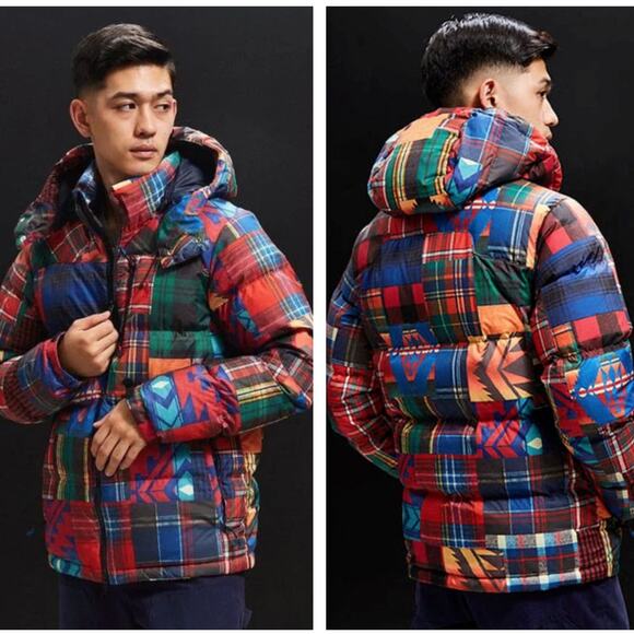 POLO RALPH LAUREN Aztec Patchwork Performance Puffer Duck Down Jacket Sz XL $498 - Picture 1 of 7
